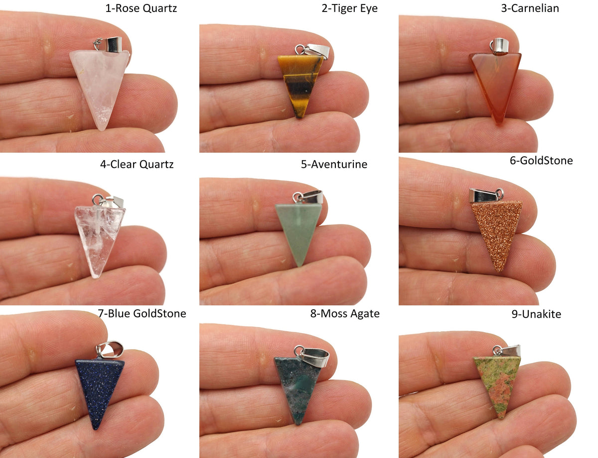 Triangle-shaped crystal pendant for jewelry making, showcasing a clear, faceted gemstone from GemstoneGO in a bulk wholesale mix.