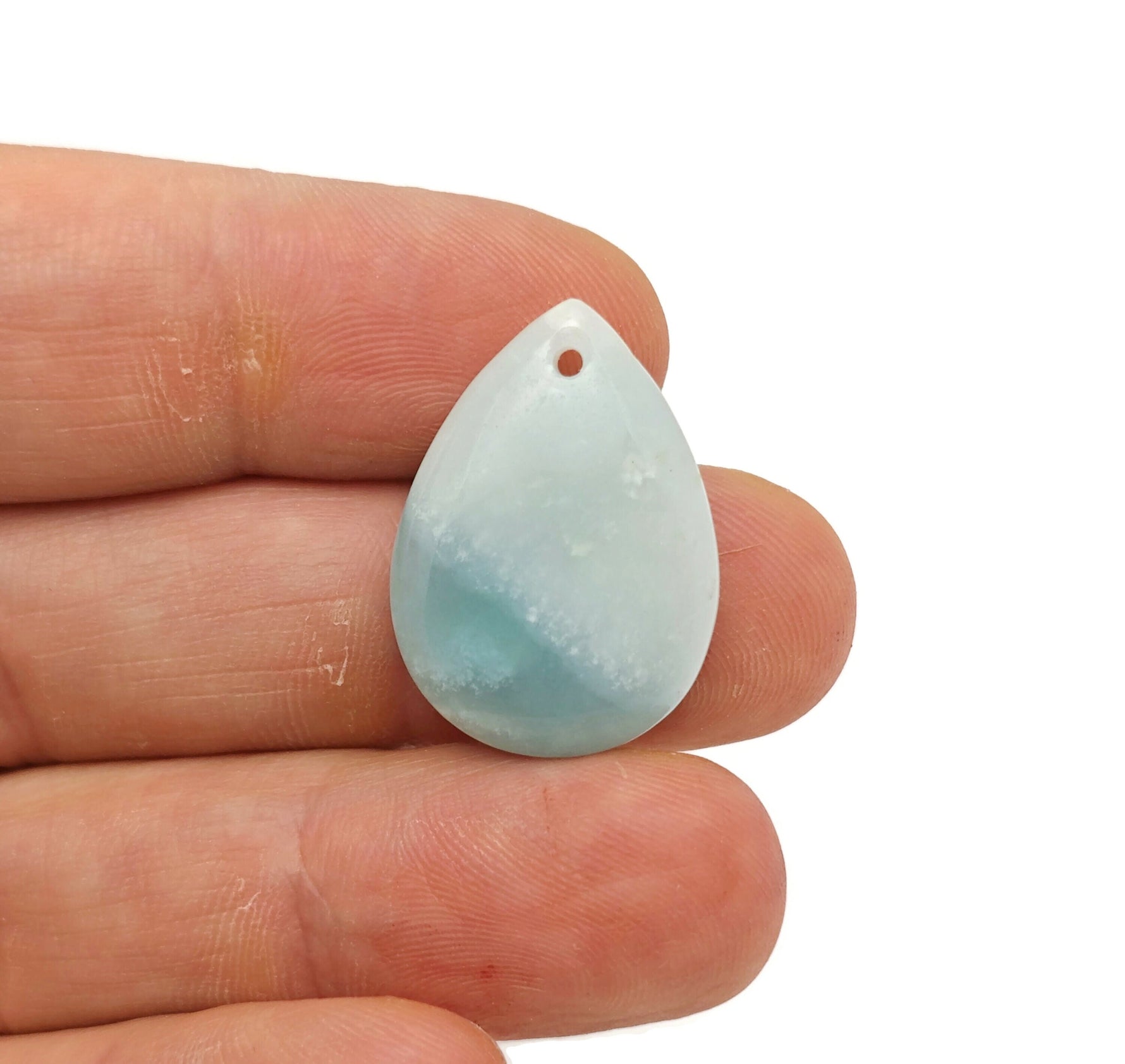 Amazonite dainty drop crystal pendant from GemstoneGO, perfect for DIY jewelry making, showcasing a smooth blue-green gemstone with a silver bail.