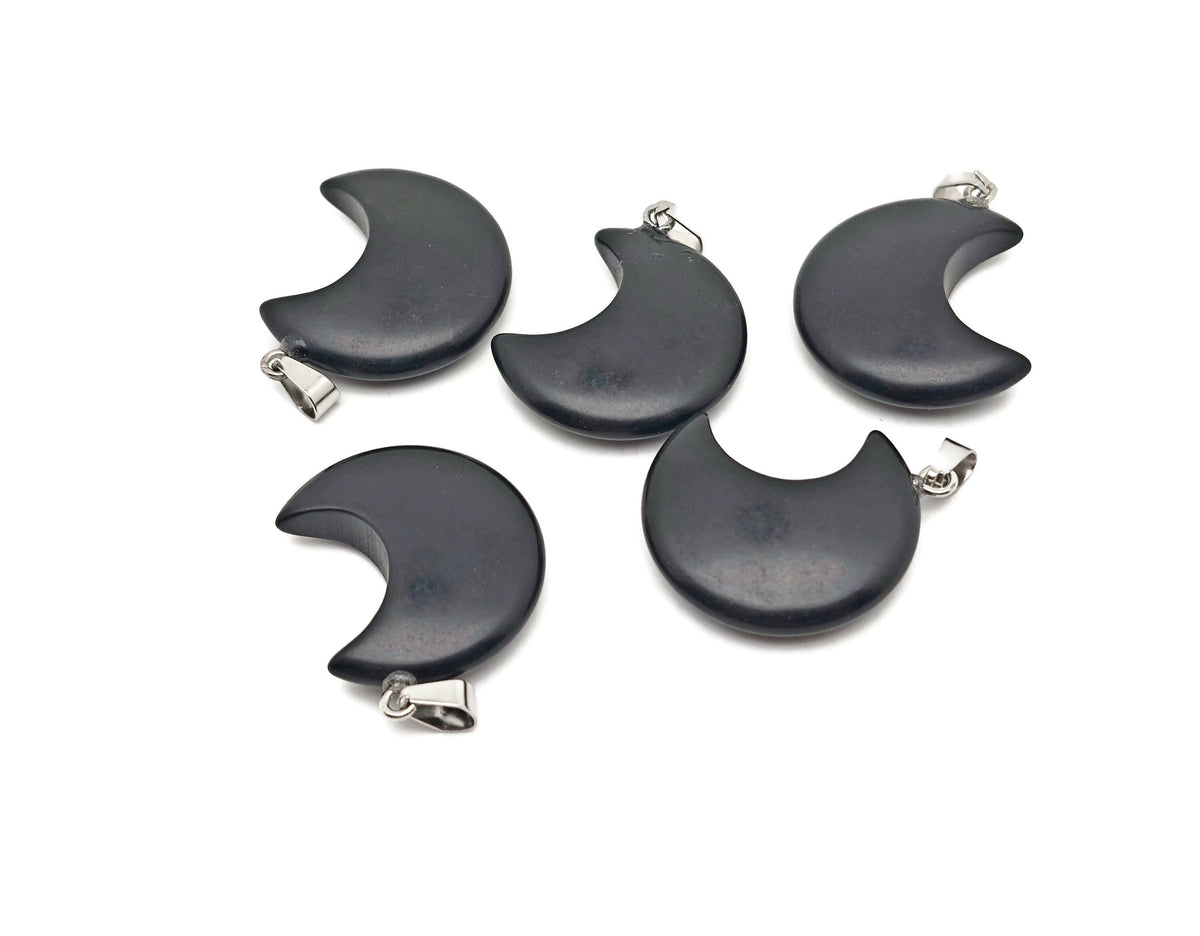 Obsidian Moon gemstone pendant featuring a crescent moon design from GemstoneGO, showcasing a polished black obsidian stone.