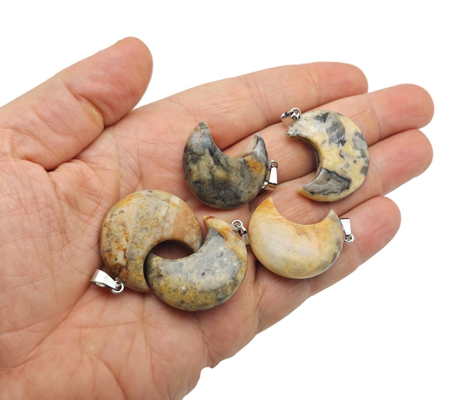 Crazy Lace Agate Moon Gemstone Pendant - Crescent Moon - NC1558