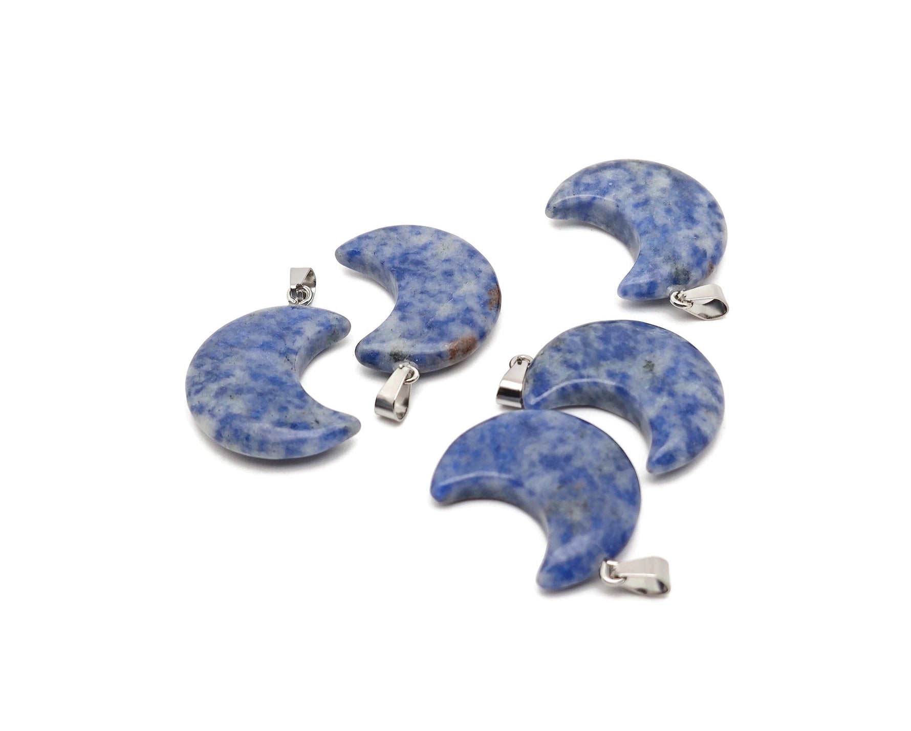 Blue Spot Jasper moon pendant featuring a crescent moon design from GemstoneGO with intricate gemstone details.