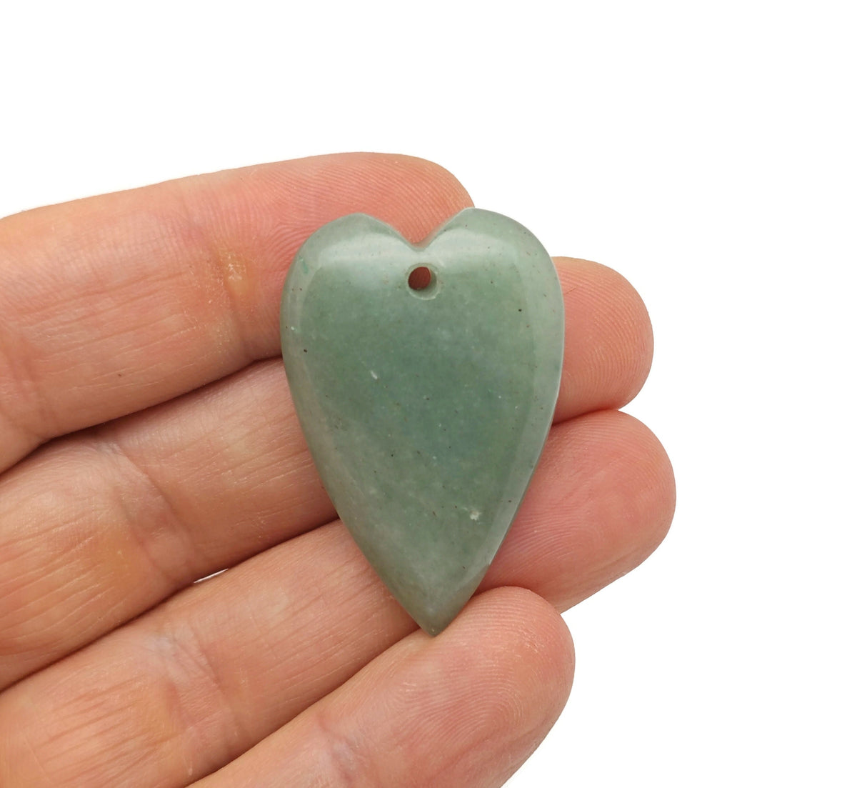 Aventurine long heart-shaped love crystal pendant with a large, sharp gemstone, featuring a polished green aventurine gemstone.