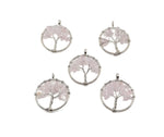 Rose quartz Tree of Life gemstone pendant from GemstoneGO, showing the intricate crystal gemstone design on a silver-toned pendant.
