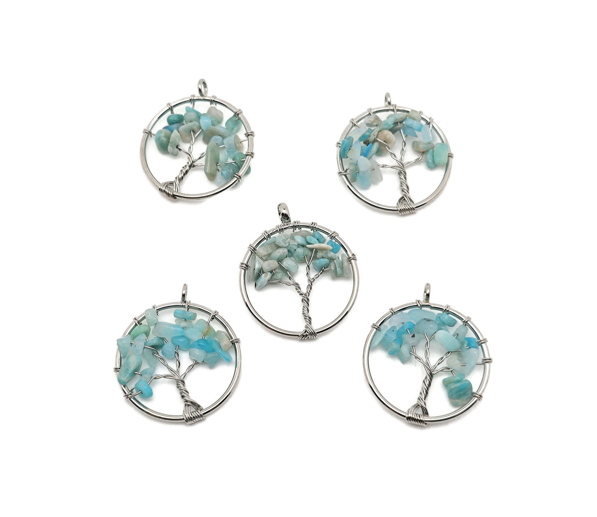 Amazonite Tree of Life gemstone pendant from GemstoneGO featuring a detailed, handcrafted design with vibrant blue-green hues.