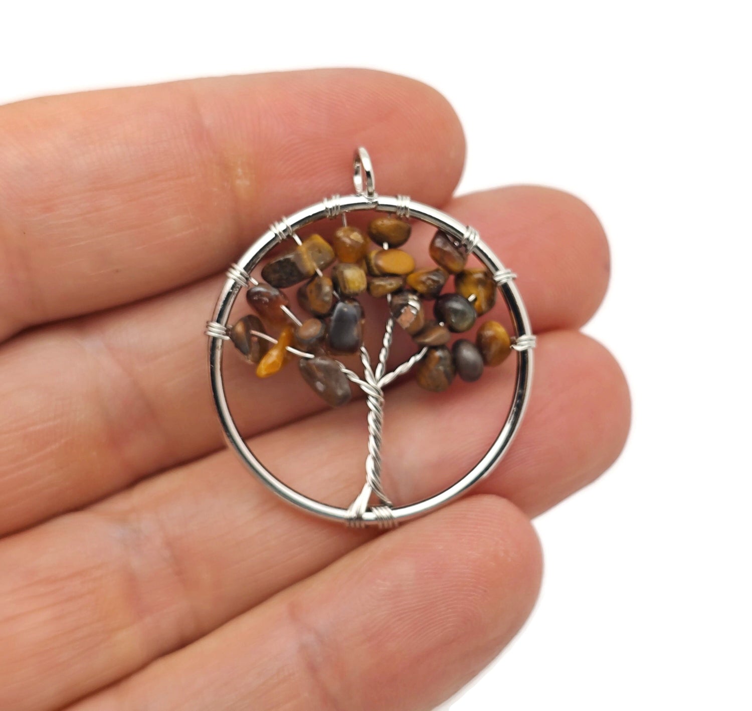 Tiger Eye Tree of Life gemstone pendant from GemstoneGO, featuring a detailed handcrafted pendant with a tree of life design.