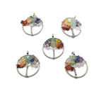 Seven chakra Tree of Life gemstone pendant with colorful crystals, featuring a detailed metal tree design, from GemstoneGO.