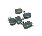 Moss agate crystal pendant in a rectangular shape with natural green and brown patterns, from GemstoneGO.