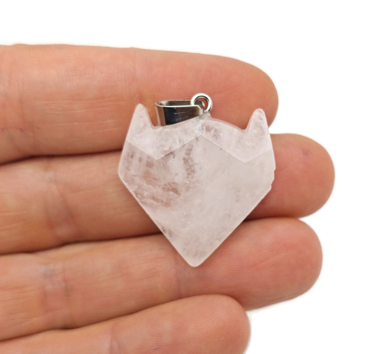 Clear quartz wolf head gemstone pendant from GemstoneGO featuring a detailed wolf design in transparent crystal jewelry.