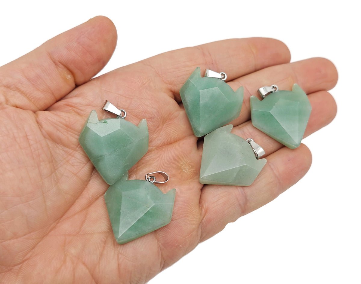 Aventurine gemstone wolf head pendant necklace by GemstoneGO, featuring a detailed wolf design carved from green aventurine crystal.