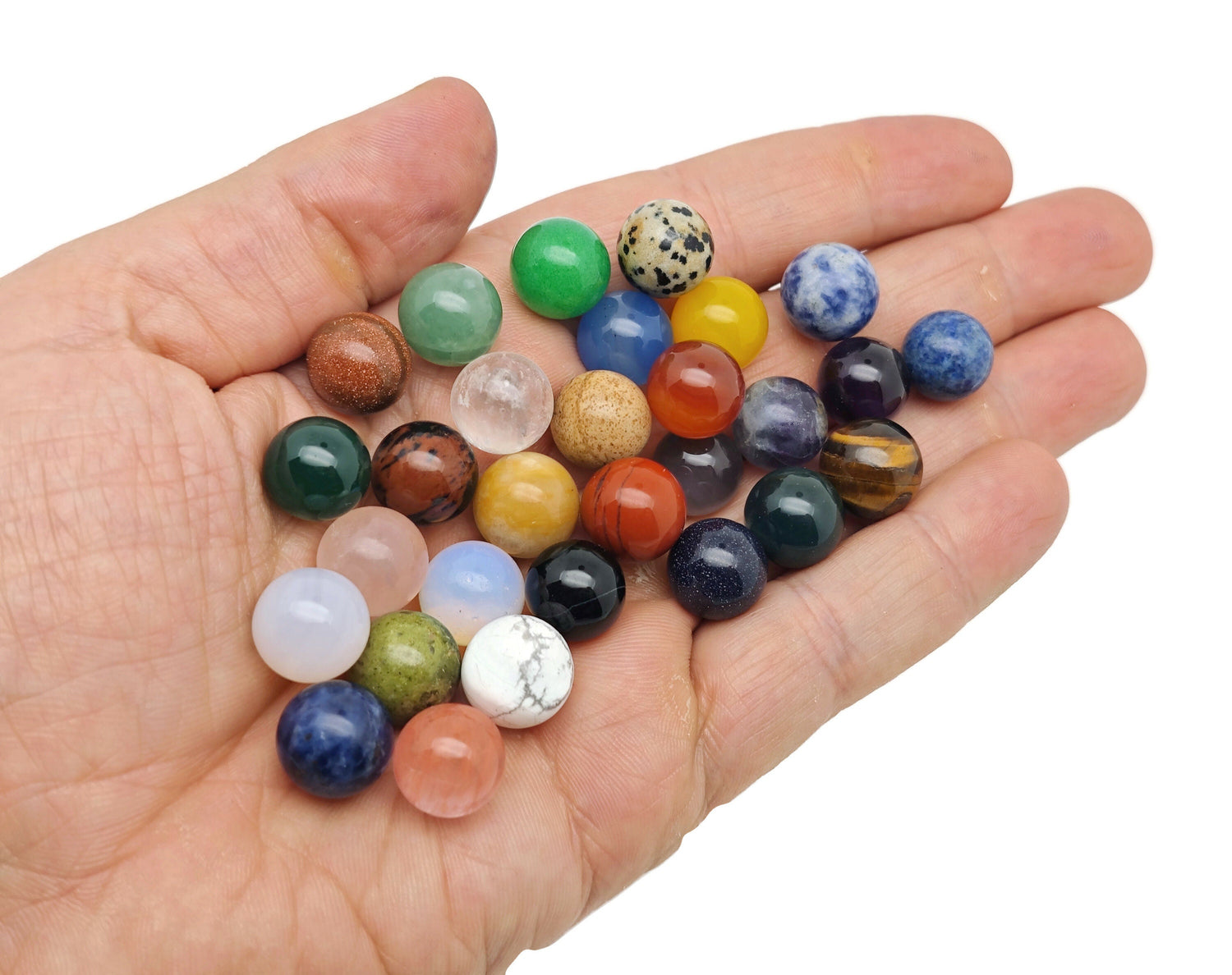 12mm gemstone crystal sphere from GemstoneGO, featuring a colorful mix of polished gemstone balls for decorative or healing use