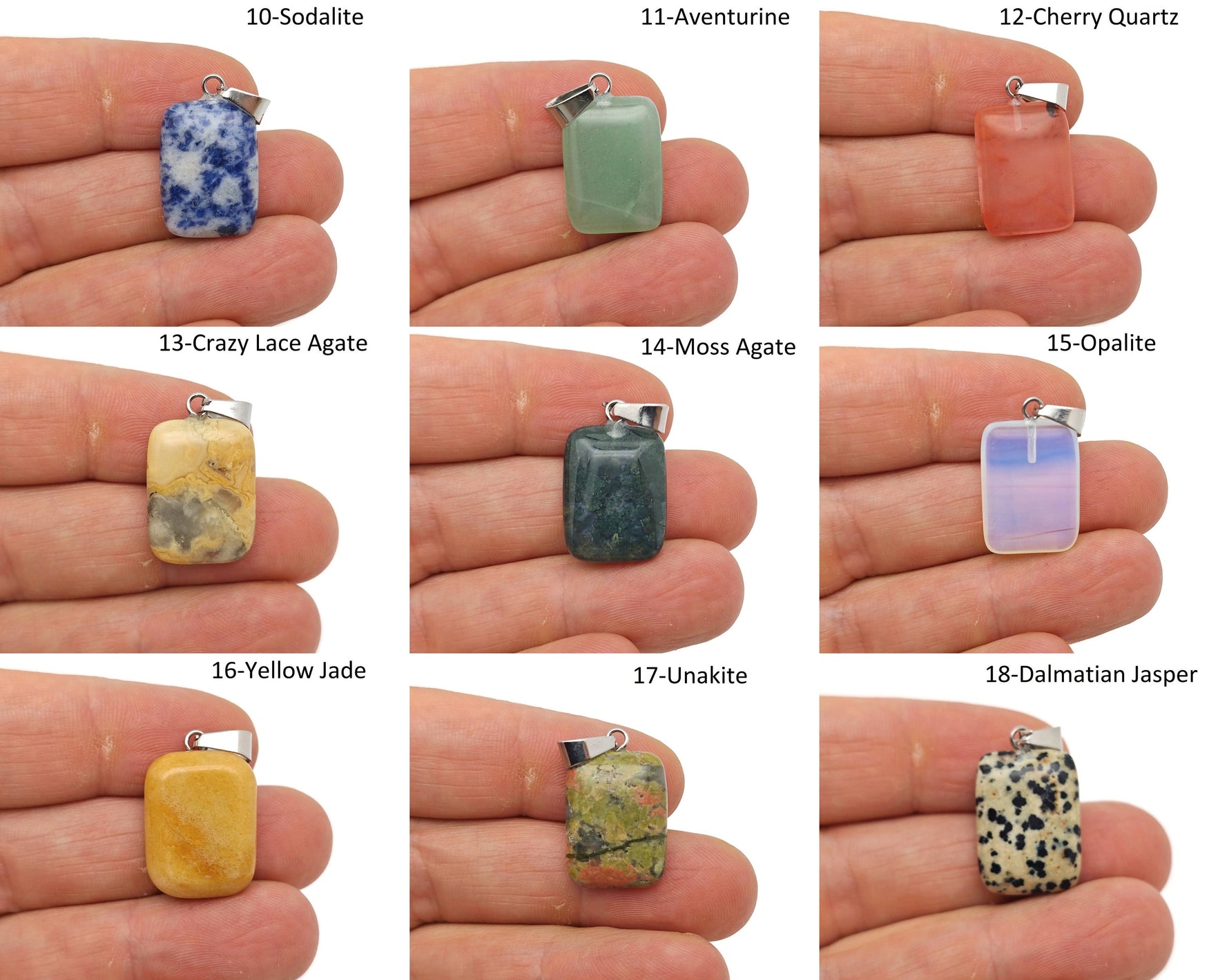 Rectangle shape crystal pendant from GemstoneGO featuring mixed natural gemstones for jewelry making and decorative use.