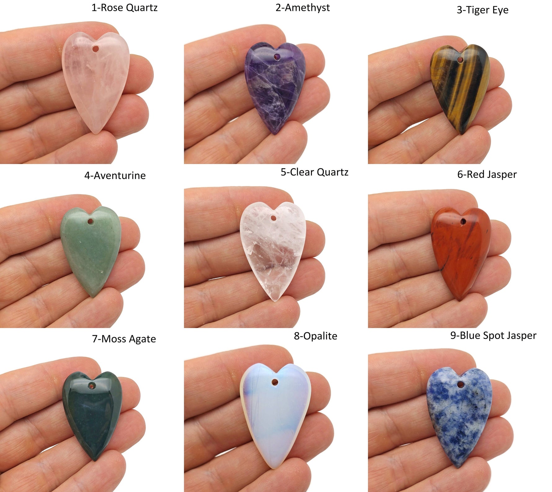 Long heart-shaped love crystal pendant with a large sharp gemstone, featuring a healing gemstone design from GemstoneGO.