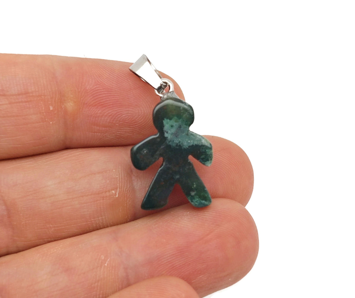 Moos Agate gingerbread cookies men crystal pendant from GemstoneGO featuring detailed mineral specimen with gingerbread shape design.