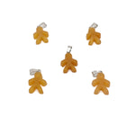 Yellow jade gingerbread cookie-shaped crystal pendant from GemstoneGO, featuring mineral specimen details on a string necklace.