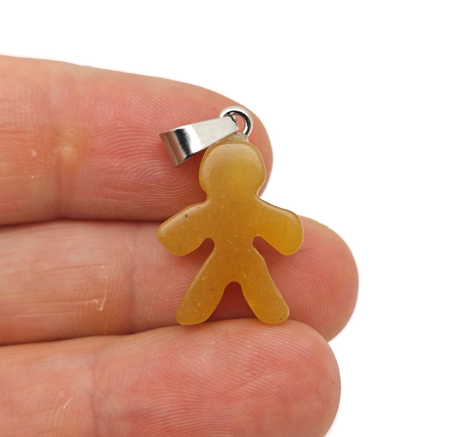 Yellow Jade Gingerbread Cookies Men Crystal Pendant - Mineral Specimens - NC1545