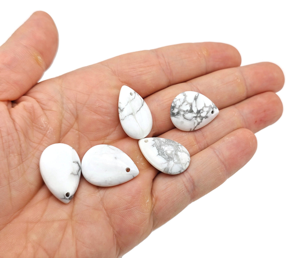 Dainty Howlite drop crystal pendant for DIY jewelry making, featuring smooth white gemstone with subtle veining.