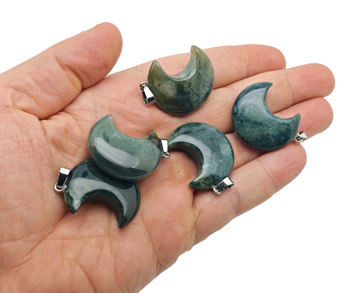 Pendentifs en agate mousse en forme de lune - Croissant de lune - Fournitures pour la création de bijoux en gros - Collier lune - Cristal en forme de lune - NC1557