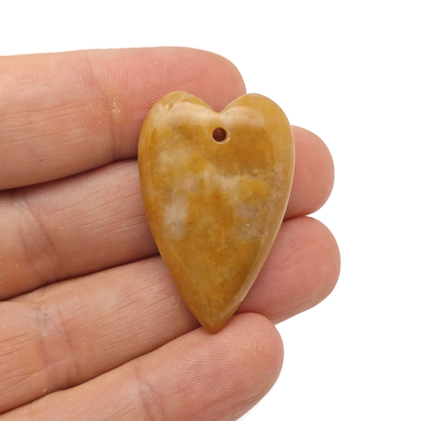 Pendentif cœur long en cristal de jade - Collier cœur pointu en cristal et pierre précieuse - Pierre précieuse en forme de cœur aux vertus curatives - NC1572