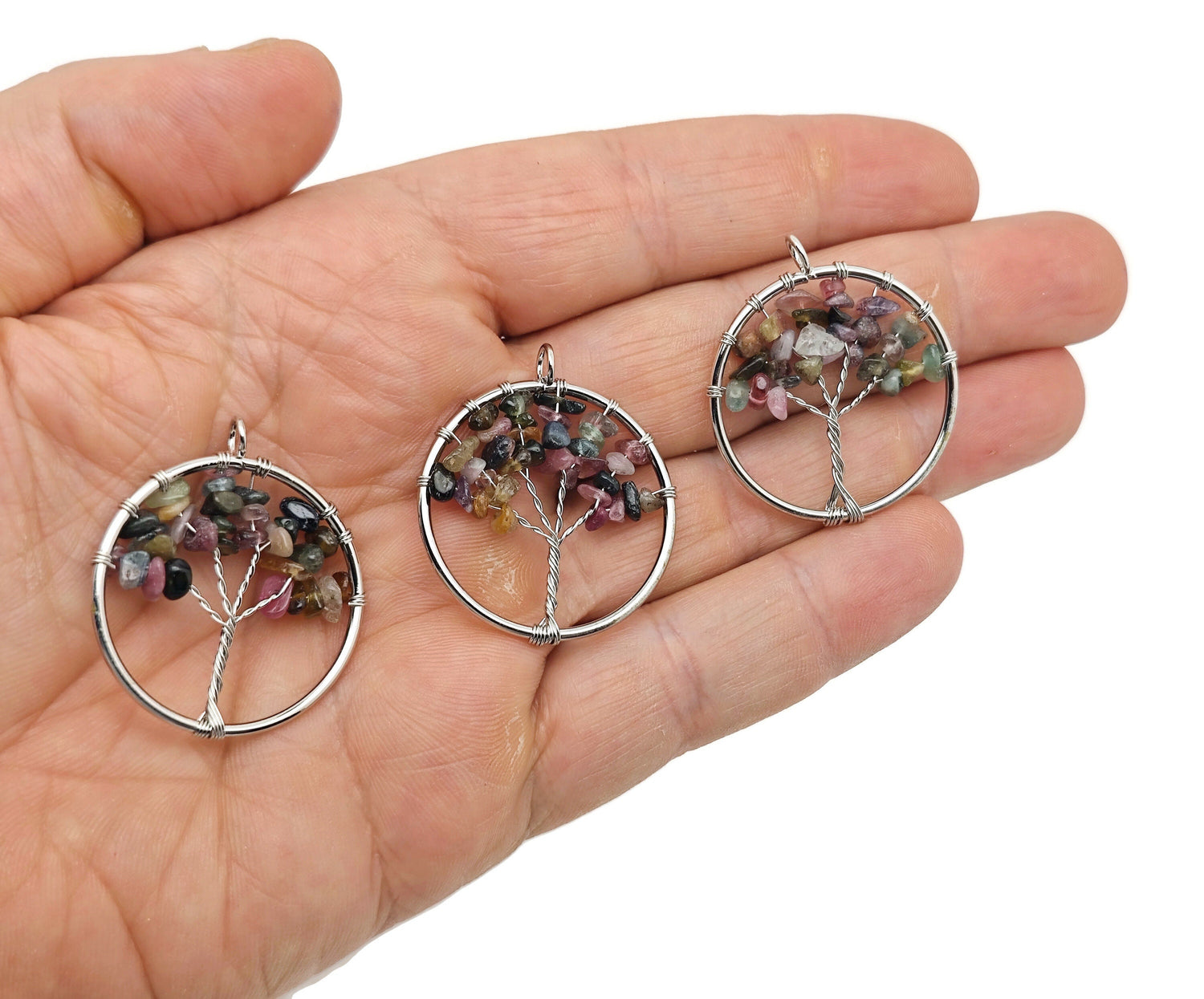 Rainbow Tourmaline Tree Of Life Gemstone Pendant - Bulk Wholesale Crystals - NC1577