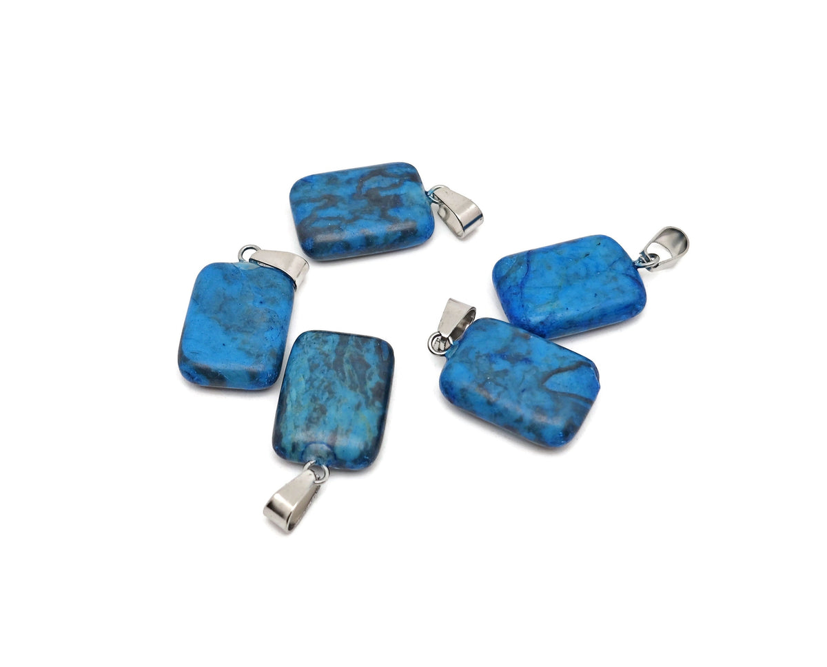Blue Apatite rectangle-shaped crystal pendant from GemstoneGO, showcasing a polished, vibrant blue gemstone on a silver setting.