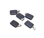 Blue Goldstone rectangle-shaped crystal pendant from GemstoneGO, showcasing a shimmering blue and gold stone on a silver setting.