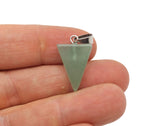 Aventurine triangle-shaped crystal pendant from GemstoneGO, showcasing a vibrant green gemstone with natural veining.