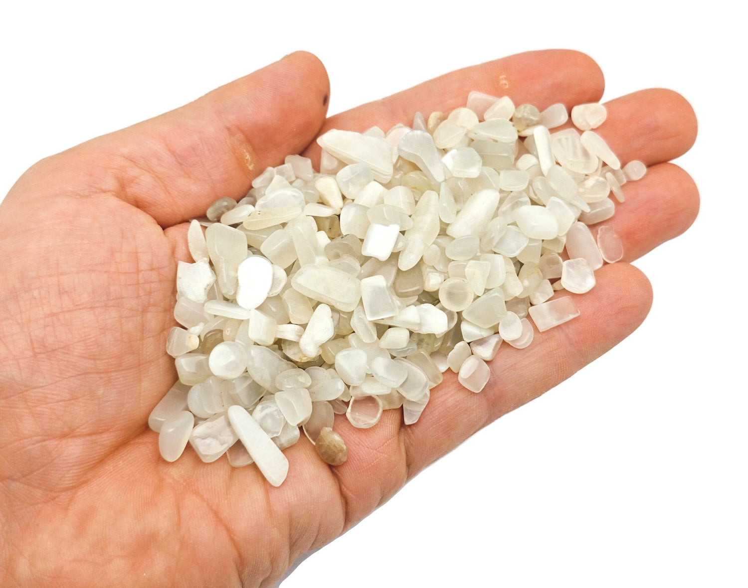 Silver Moonstone Crystal Chips - Semi Tumbled Stone - Bulk - 5-7mm - CP1244