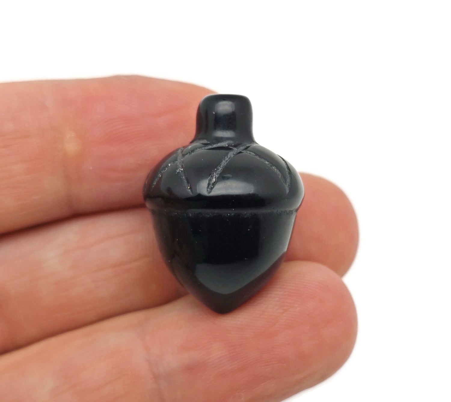 Obsidian Crystal Acorn Carved Gemstone - Home Crystal Decoration - 26mm - AC1004