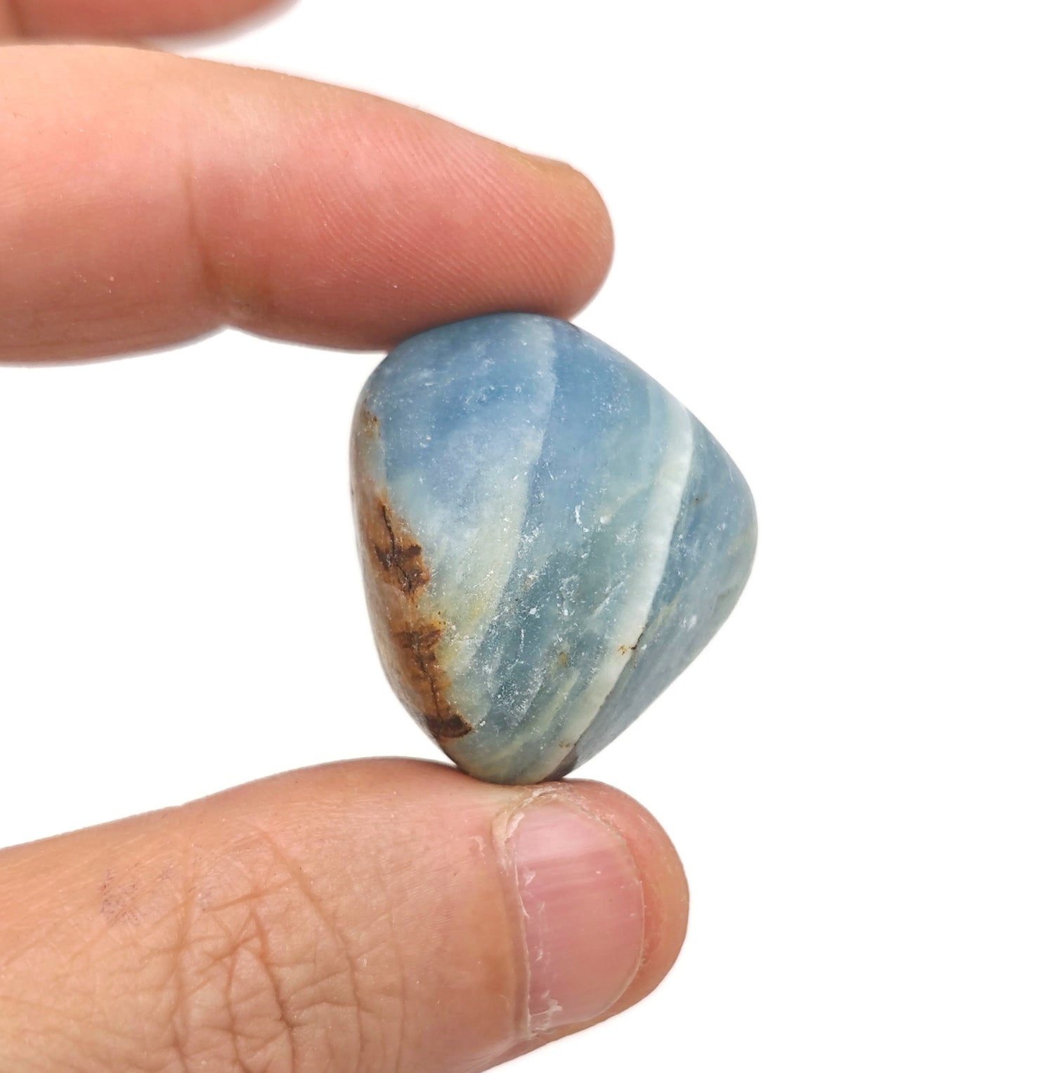 Pierre roulée d'onyx bleu - Calcite aquatine lémurienne - TU1126