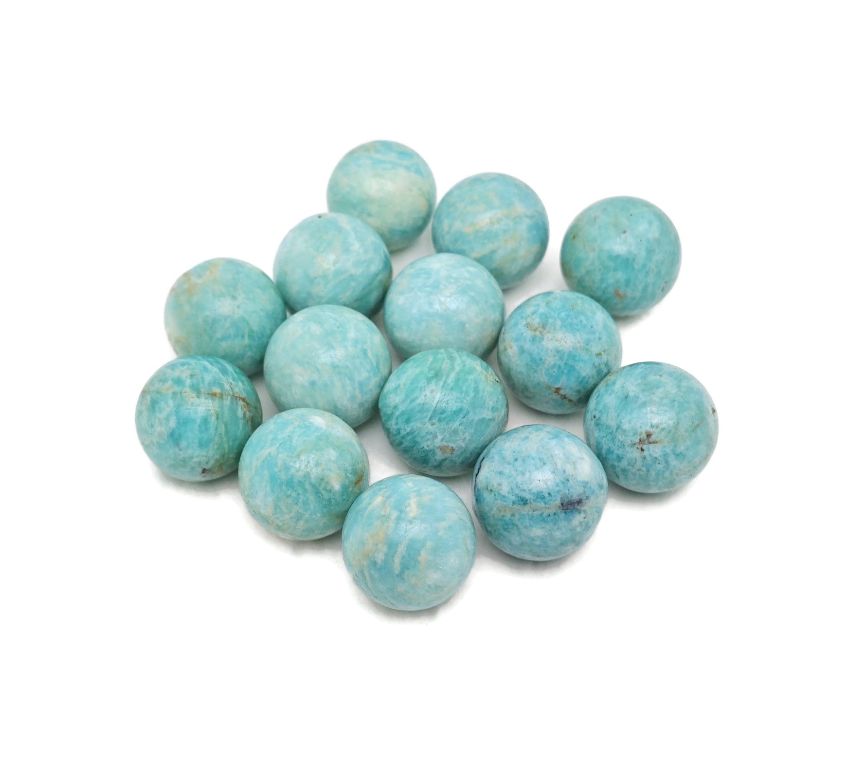 20mm Amazonite gemstone sphere, crystal ball from GemstoneGO, showcasing its vibrant blue-green color and smooth polished surface.