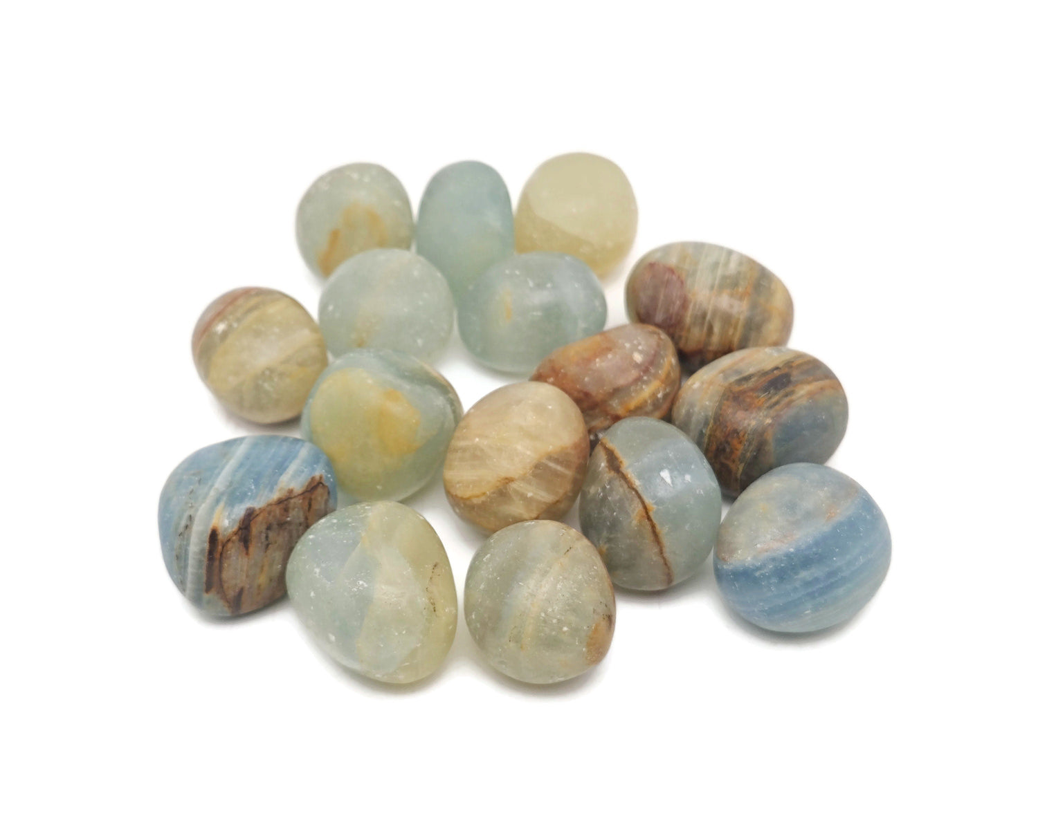 Pierre roulée d'onyx bleu - Calcite aquatine lémurienne - TU1126