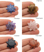 Colorful Sun Gemstone carving for jewelry making, offered wholesale by GemstoneGO, showcasing detailed craftsmanship and vibrant hues.