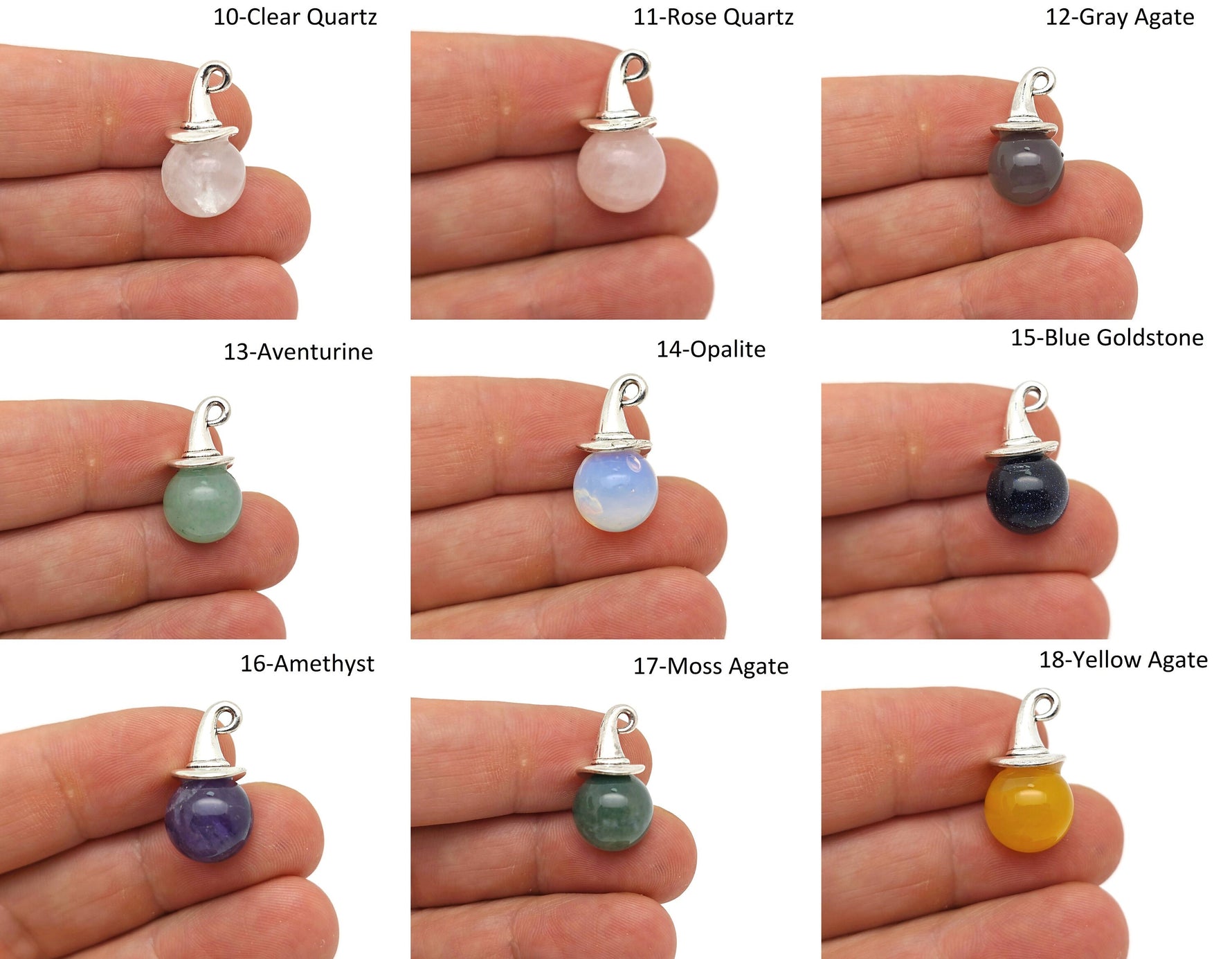 Halloween hat sphere gemstone pendant from GemstoneGO featuring a crystal charm with a Halloween-themed design.
