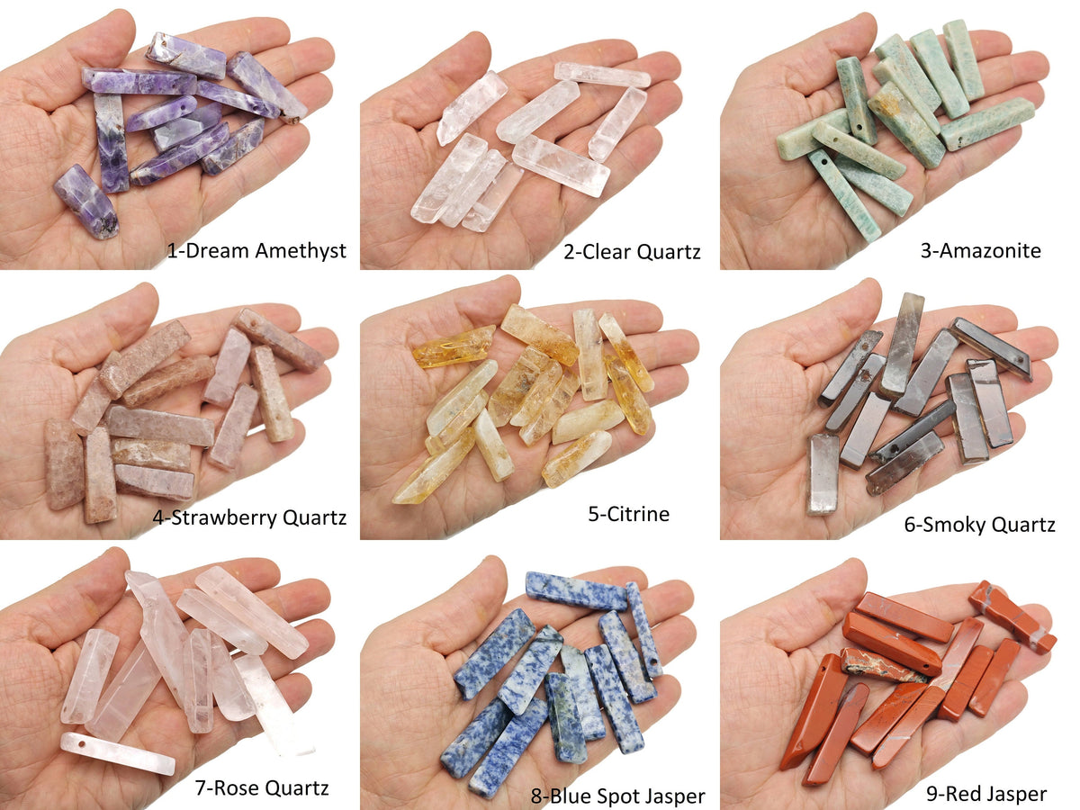Rectangular drilled tumbled gemstone pendant from GemstoneGO, featuring natural spiritual stones for jewelry making in mixed colors.