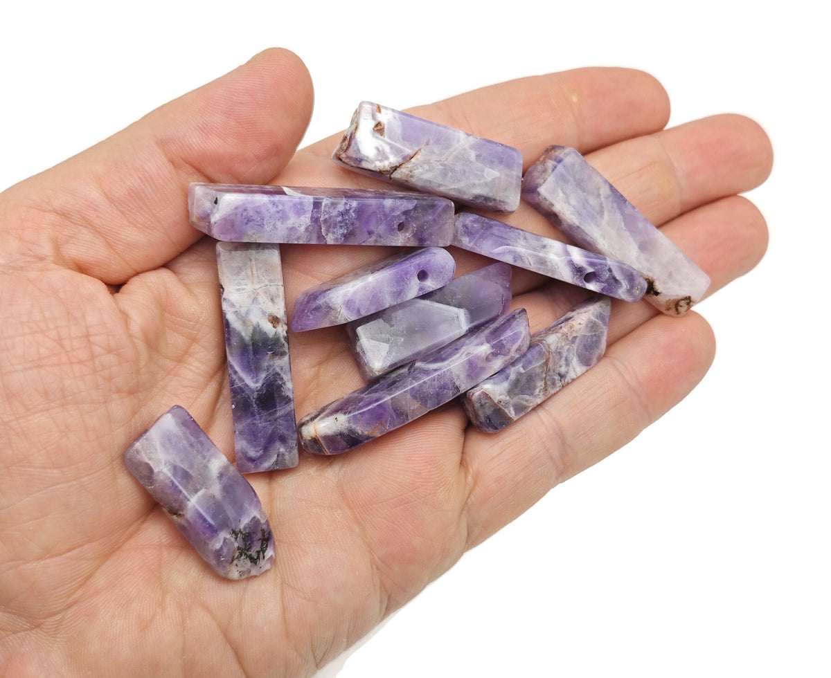 Dream amethyst drilled tumbled gemstone pendant with a rectangular hole, suitable for jewelry making, by GemstoneGO.