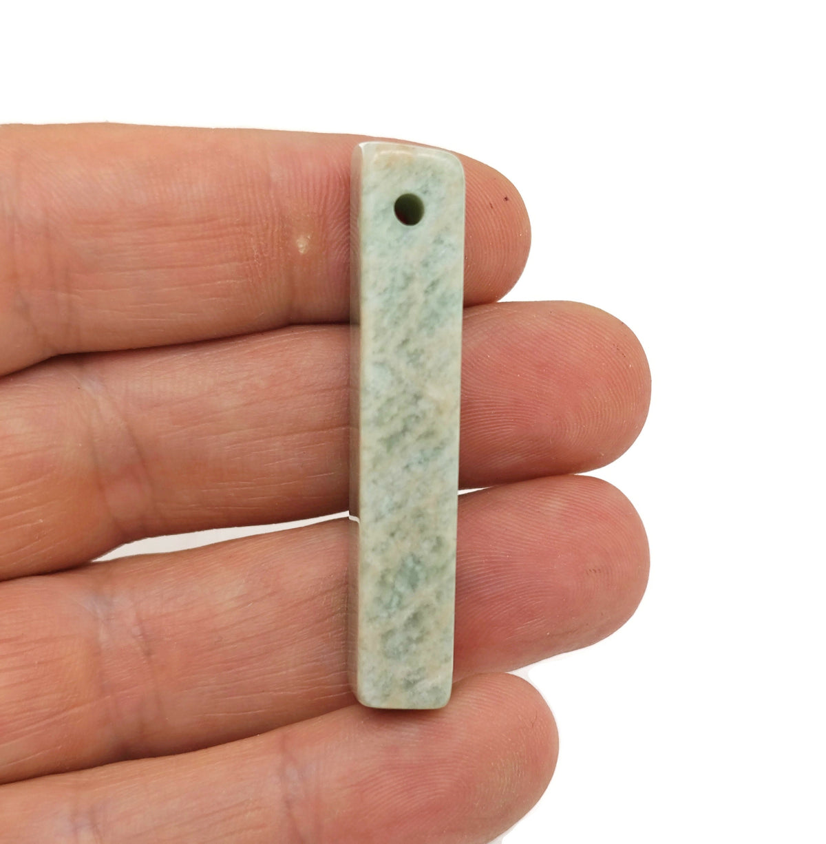 Amazonite drilled tumbled gemstone pendant with a rectangular hole, ideal for jewelry making by GemstoneGO.