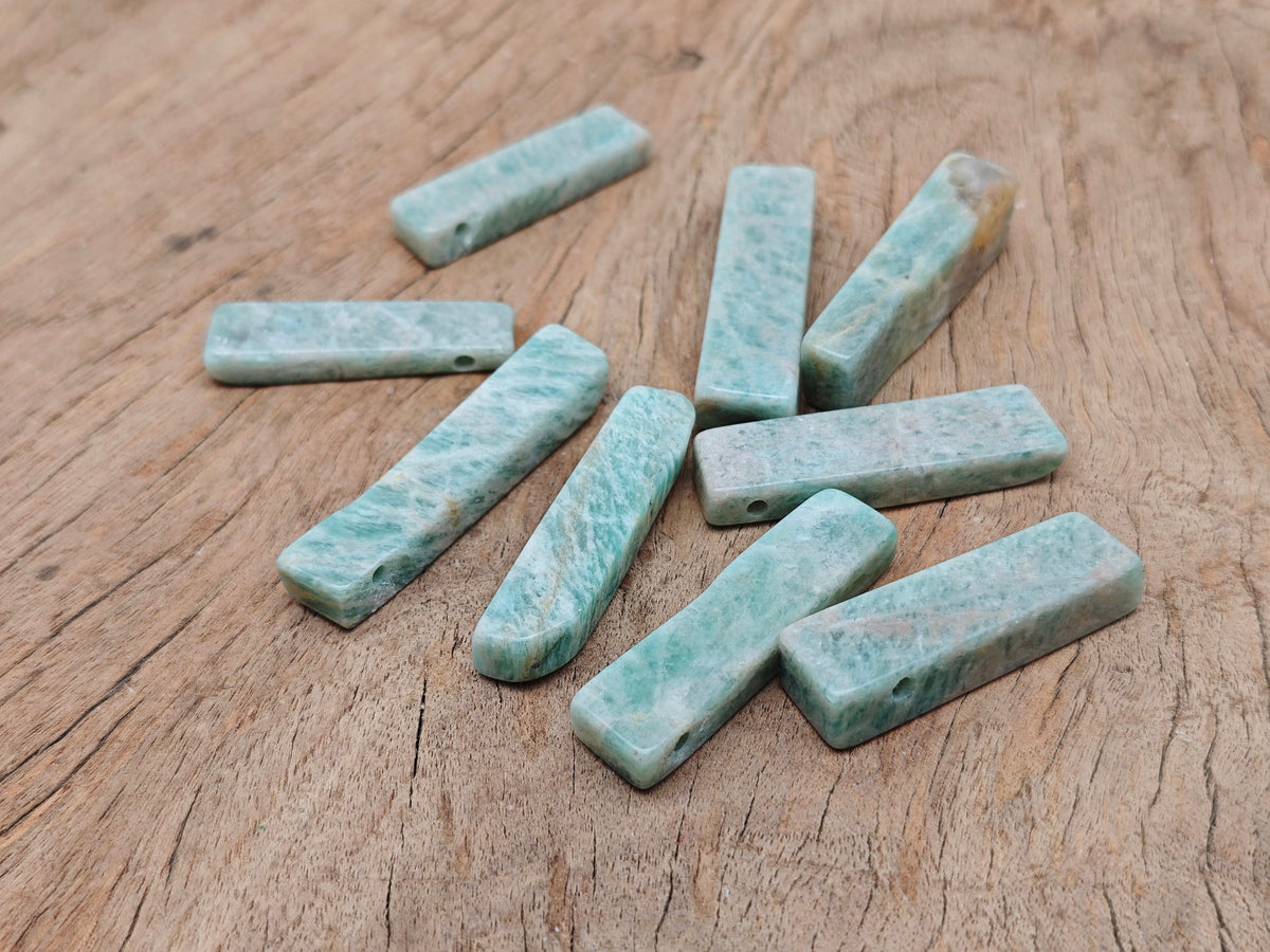 Amazonite gemstone pendant with drilled rectangle hole, tumbled and smooth, suitable for handmade jewelry by GemstoneGO.