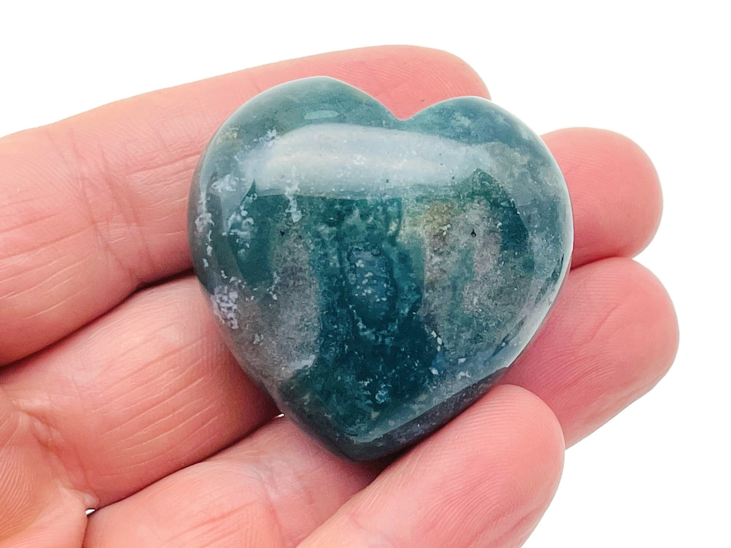 Moss Agate Heart Gemstone - 40mm - HE1245