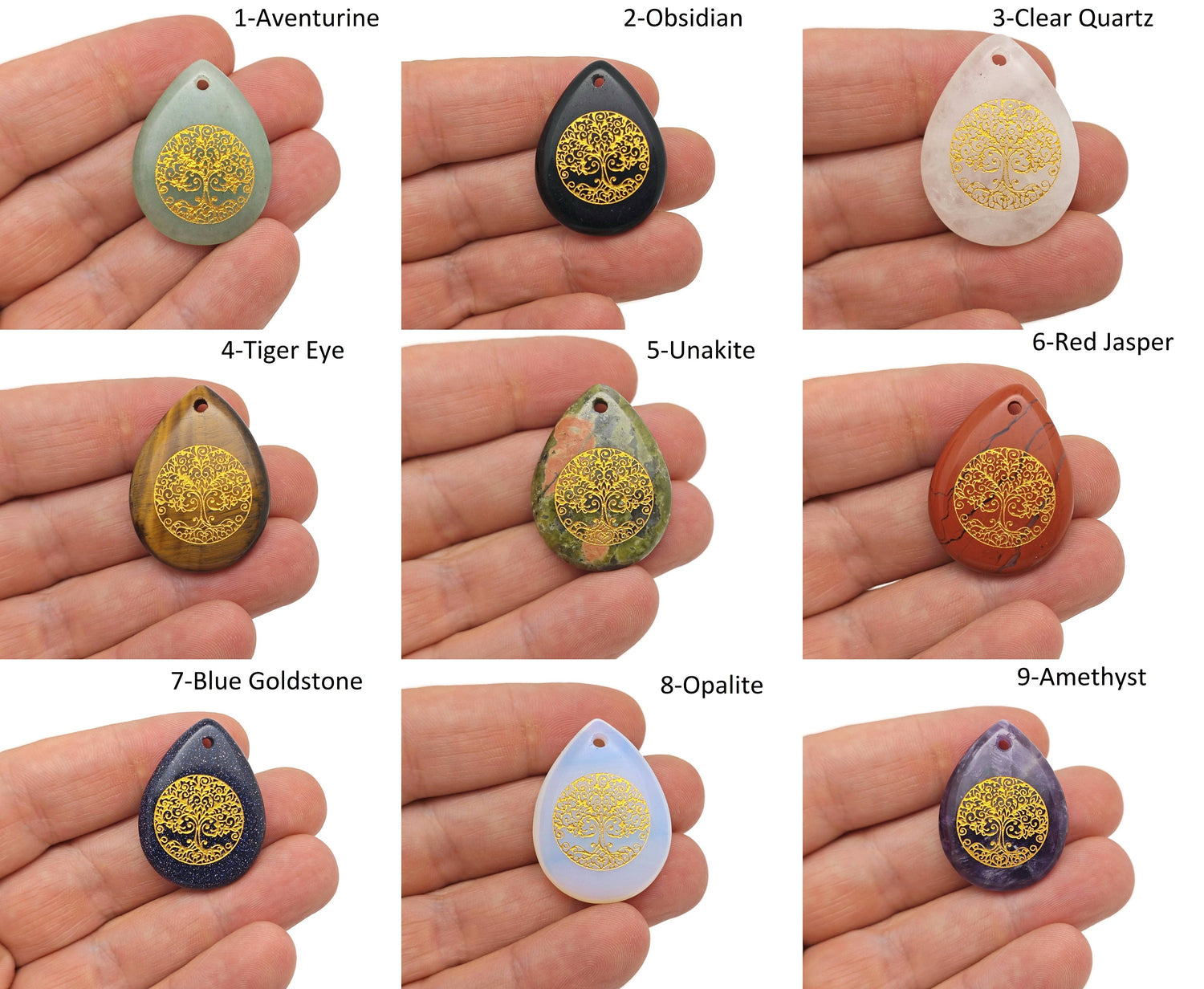 Tree Of Life Engraved Crystal - Drilled Teardrop Crystals