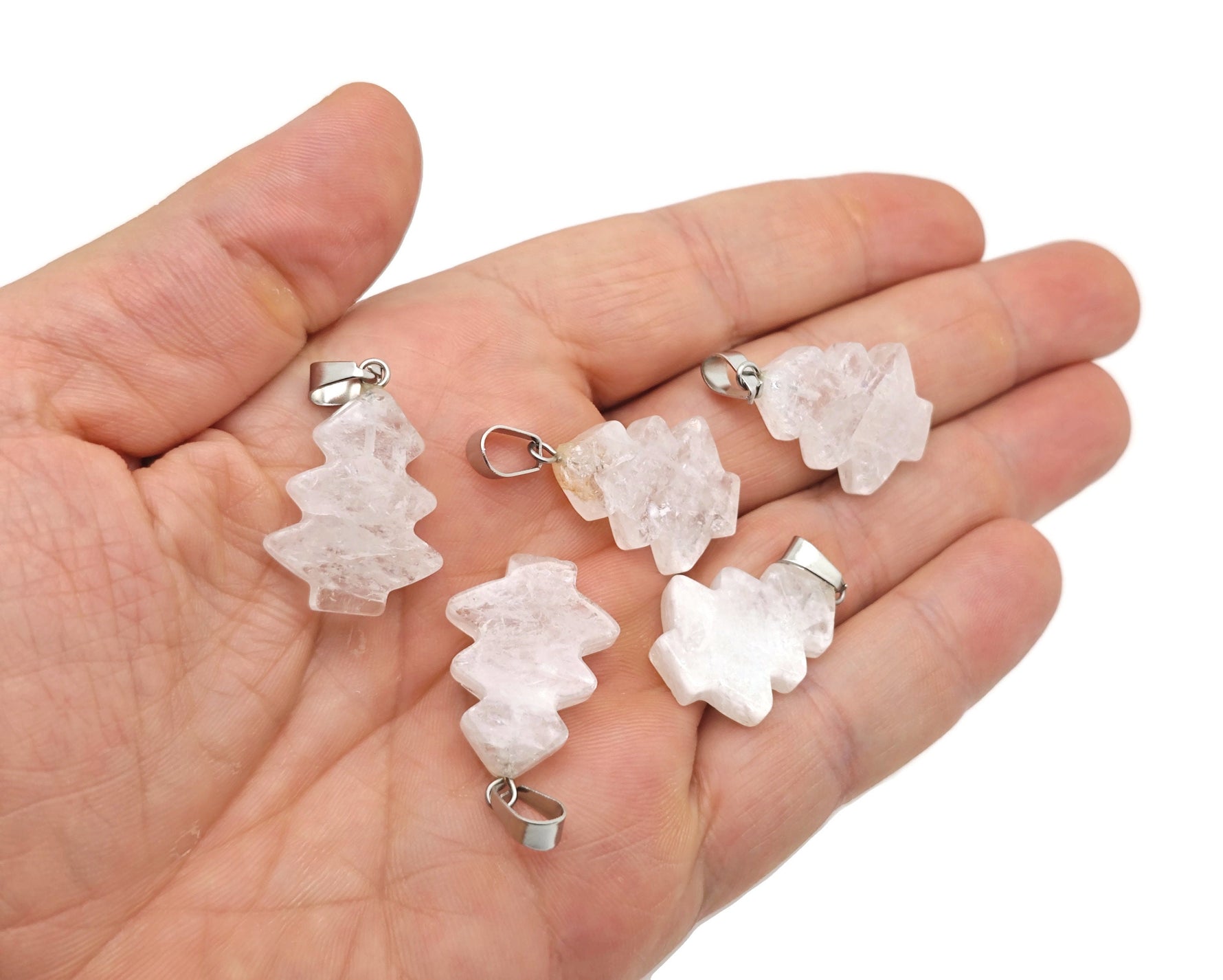 Clear quartz pine tree gemstone pendant featuring a mini crystal design, crafted by GemstoneGO.