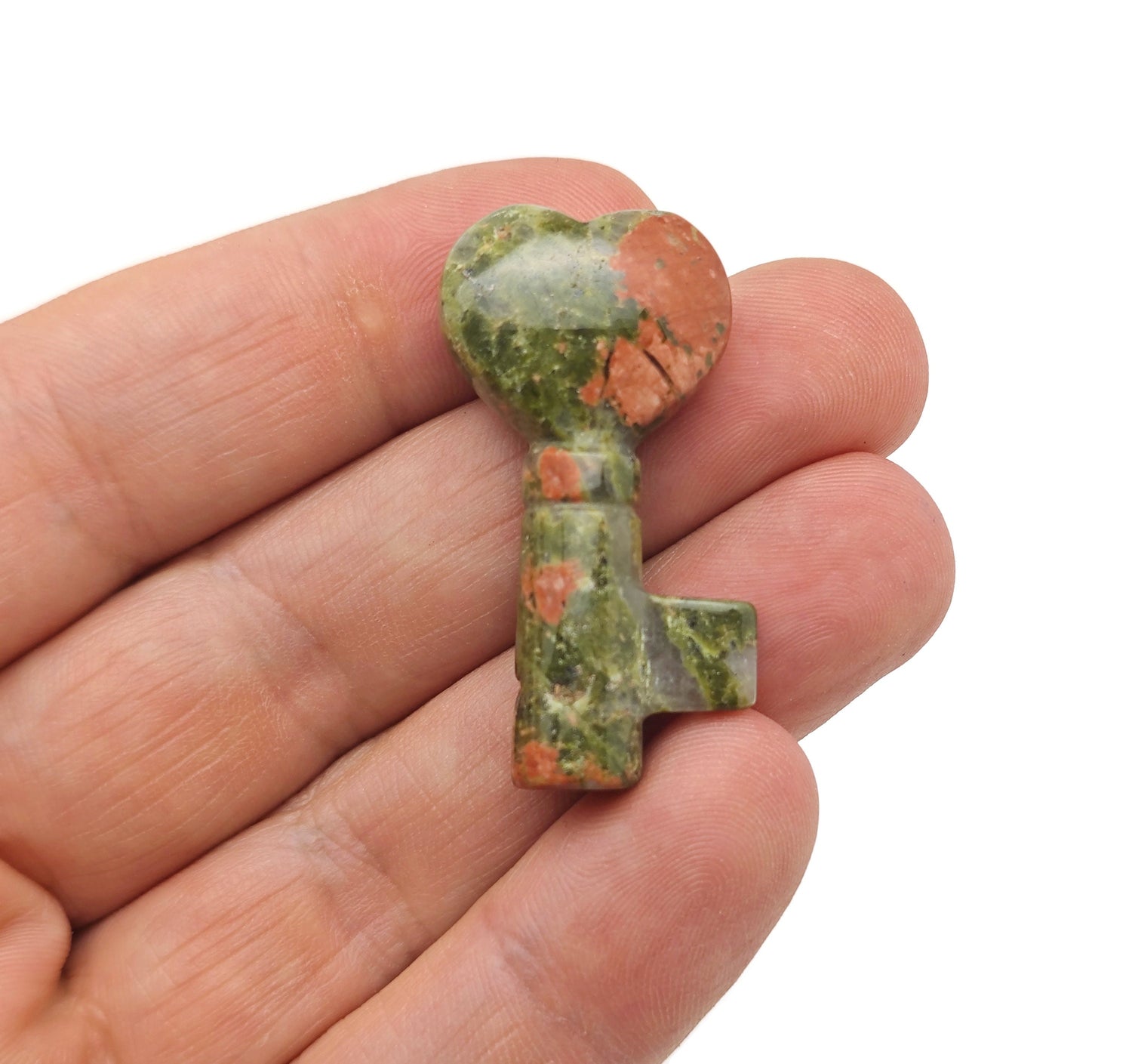 Clé en pierre précieuse d'unakite sculptée - Clés de poche en cristal - Cristaux de chakra - Cristal de méditation - Cadeau énergétique pour elle - KY1006