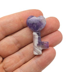 Amethyst key gemstone carving, 40mm, from GemstoneGO, showing detailed purple amethyst with carved key design.