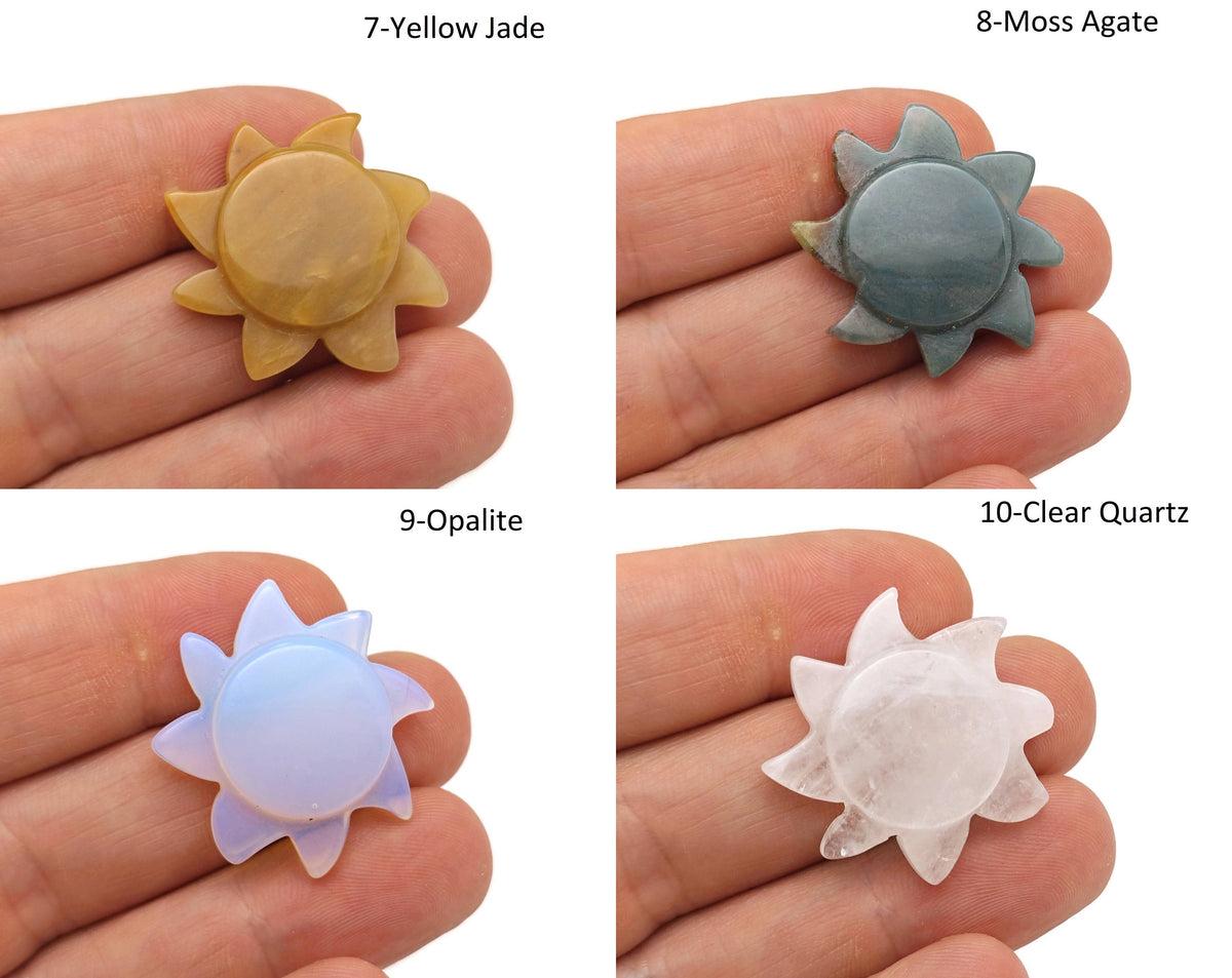 Sun gemstone carved pendant for jewelry making, wholesale mixed gemstones from GemstoneGO, showcasing detailed craftsmanship.