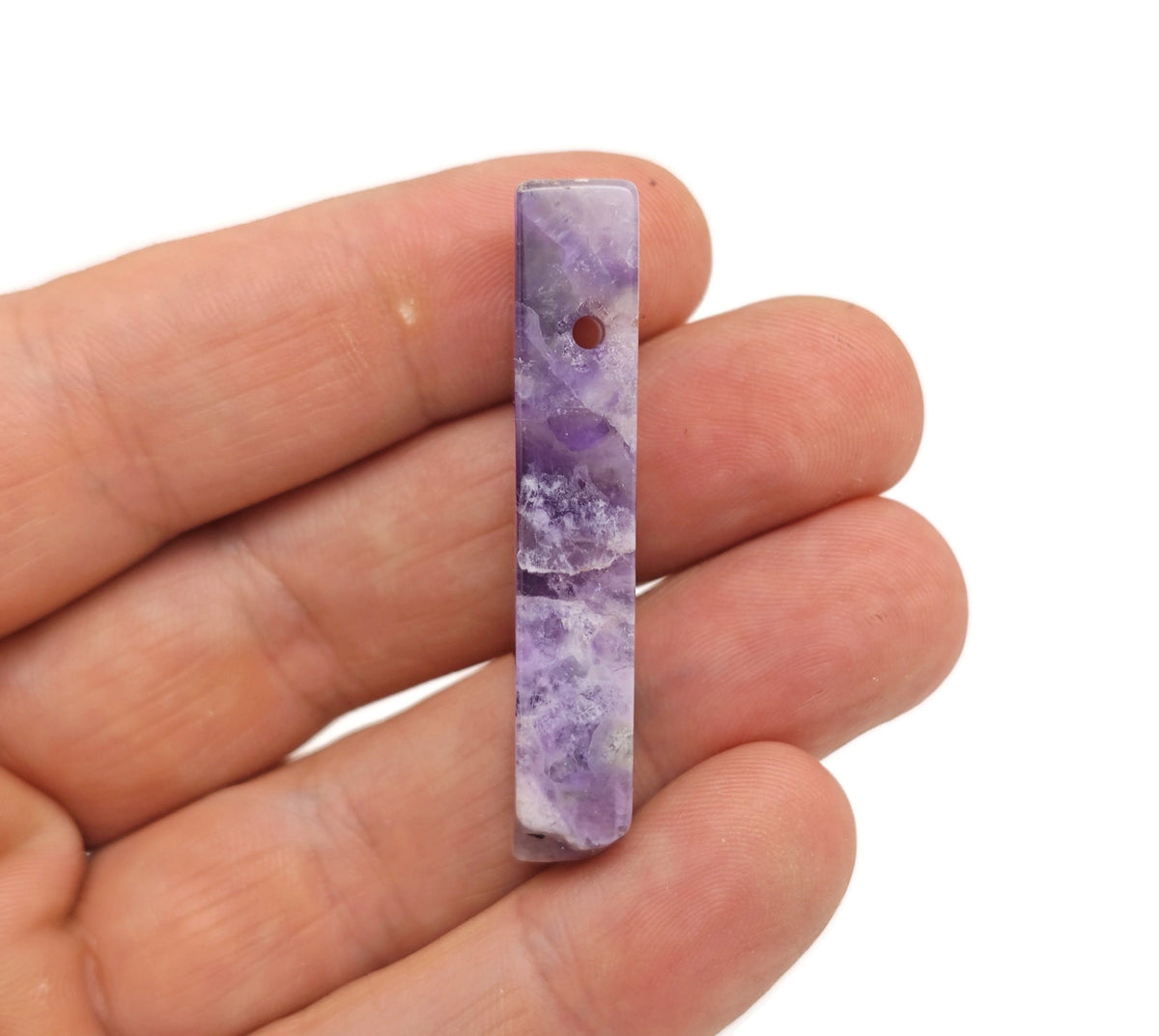 Dream amethyst drilled tumbled gemstone pendant with rectangular hole, ideal for jewelry making, by GemstoneGO.