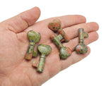 Colorful gemstone carving keychain featuring chakra crystals, 40mm pocket crystal key from GemstoneGO, perfect for meditation and energy healing.