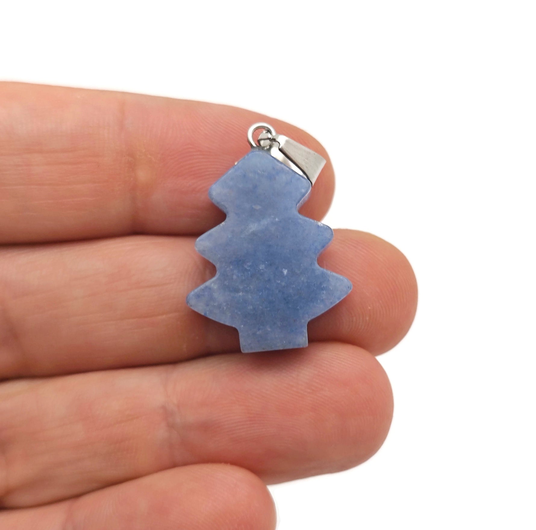 Blue aventurine gemstone pendant featuring a pine tree design, small crystal charm, crafted by GemstoneGO.