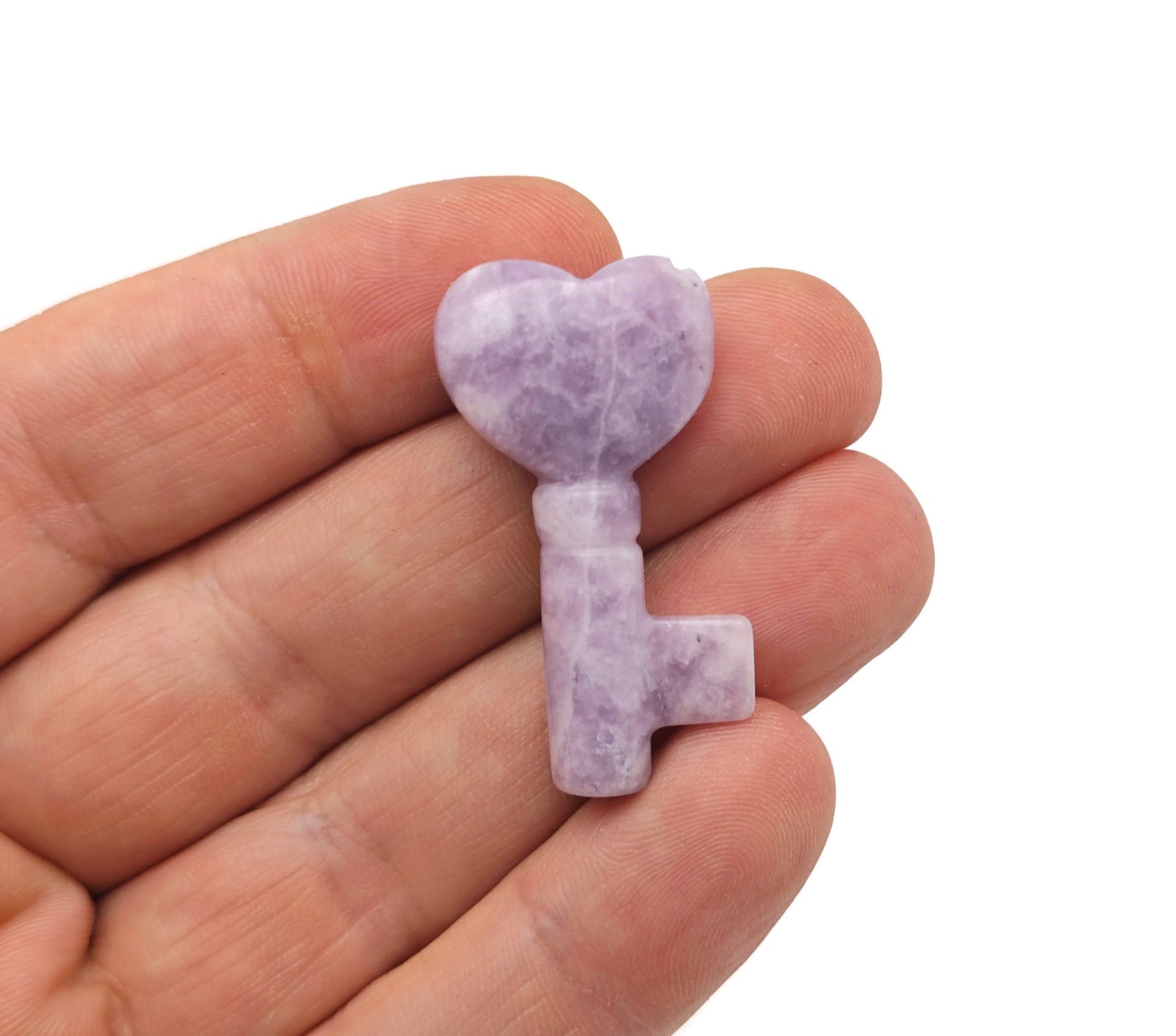 Lepidolite key gemstone carving, 40mm, by GemstoneGO, with purple and gray mineral details visible in the image.