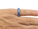 Blue Spot Jasper crystal ring by GemstoneGO featuring a polished blue and white spotted gemstone set in silver jewelry.