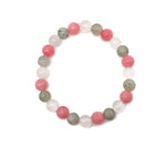 Handmade energy gemstone bracelet with colorful beads and adjustable cord, designed for positive intentions and style.