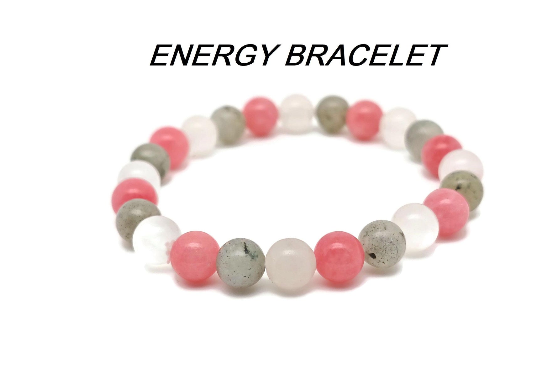 Handmade energy gemstone bracelet with colorful beads and adjustable cord, designed for positive intentions and spiritual wellness.